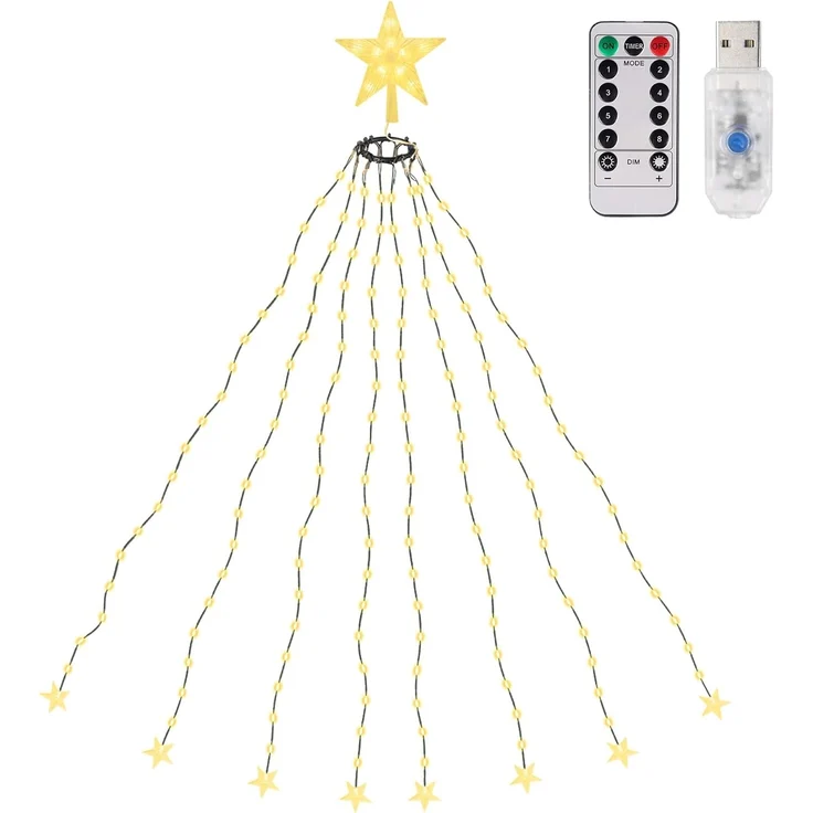 SALCAR 1,5m Christbaumbeleuchtung mit Ring, Weihnachtsbaum Lichterkette und 1 Weihnachtsbaumspitze Stern, – Bild 1