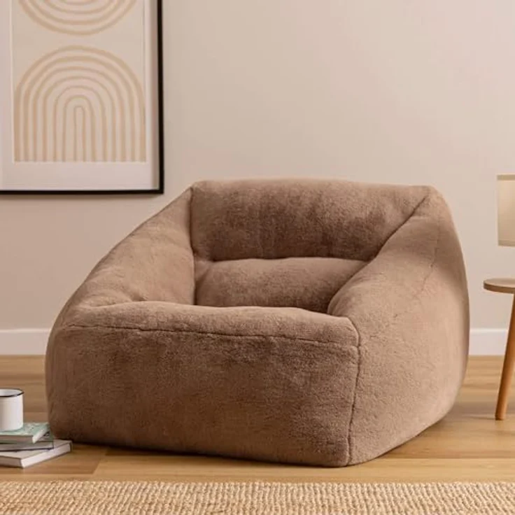 Icon Natalia Sitzsack Sessel für Erwachsene, Mokkabraun, Flauschiger Kaninchen Kunstfell Stoff, Riesen Sitzsack mit Füllung, Bean Bag Chair, Bequemer Sessel Wohnzimmer, Lounge, Schlafzimmer, Büro – Bild 5