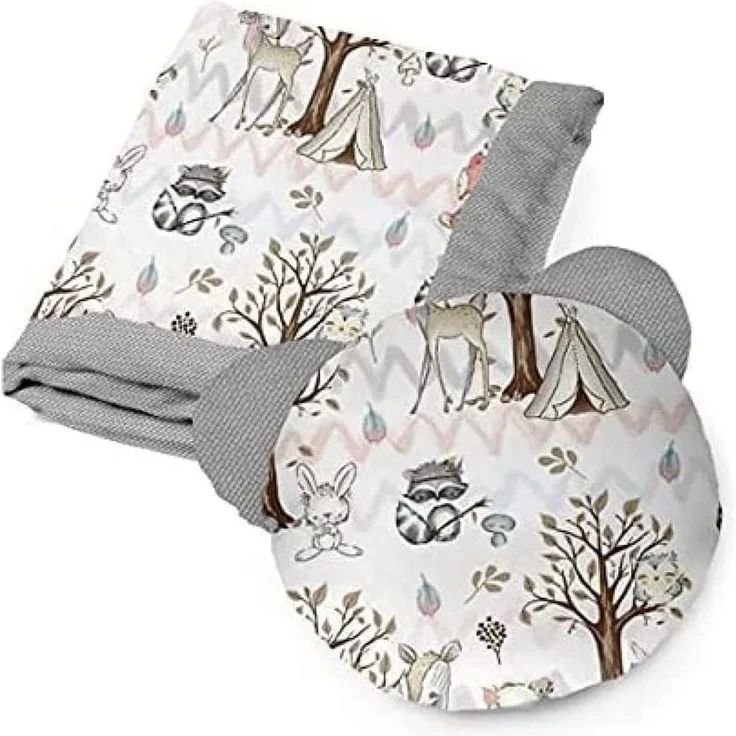 KOSPU Bettwäsche-Set Kissen und Decke für Kleinkinder und Babys, aus Baumwolle und Velours-Stoff, Füllung aus 100% Polyester, Schlafdecke 75x100 cm, Bärchen-Schlafkissen Æ40 cm