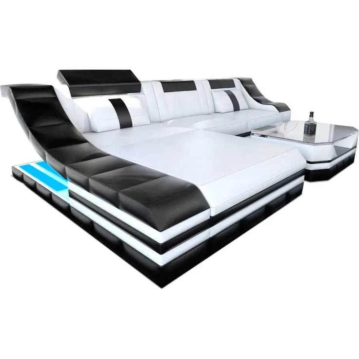 Couch Turino L Form in Leder - Ledermix - weiß-schwarz - Links