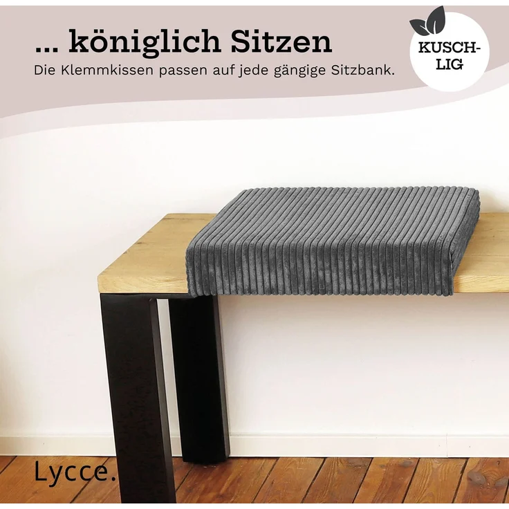 Lycce Bankauflage Klemmkissen mit Leiste - Cord, Polsterung, rutschfest Grau 8x40x38cm – Bild 6