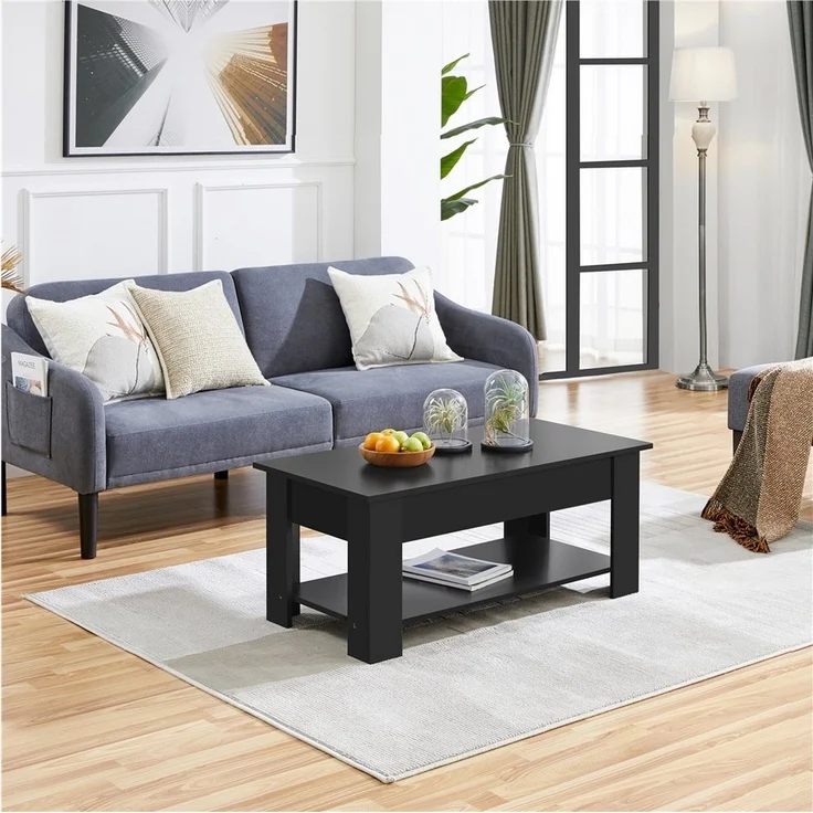 Yaheetech Couchtisch Höhenverstellbarer Kaffeetisch mit Verstecktem Stauraum und Ablage, Ausziehbarer Wohnzimmertisch Sofatisch für Wohnzimmer – Bild 2