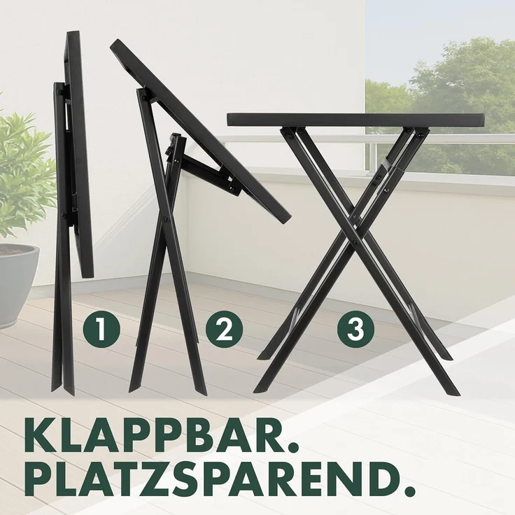 BRUBAKER Gartentisch Bergamo - 58 x 58 cm Balkontisch wetterfest (1-St, Campingtisch eckig mit Stein Optik - Klapptisch für Balkon, Terrasse), Metall Beistelltisch klappbar - Bistrotisch – Bild 5