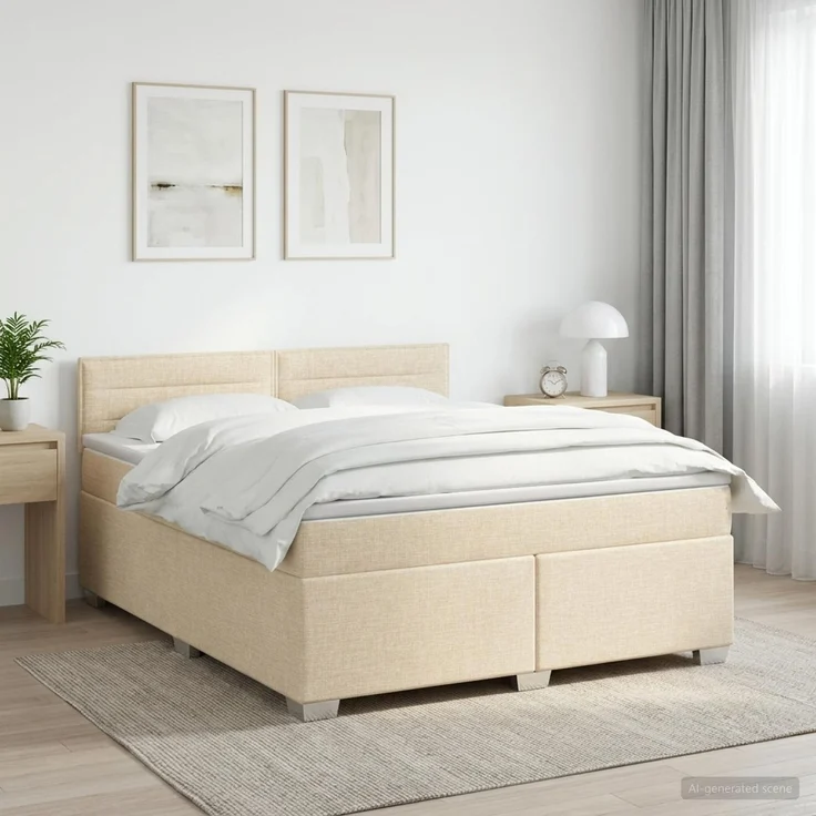 vidaXL Boxspringbett mit Matratze Creme 140 x 200 cm Stoff 3450493 – Bild 1