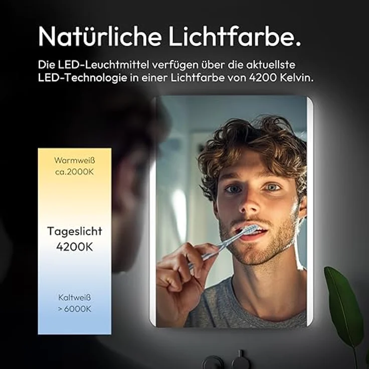 Talos Badspiegel Chic 50 x 70 cm, mit energiesparender LED-Beleuchtung und hinterleuchteten Lichtausschnitten, spritzwassergeschützt, vertikale/horizontale Aufhängung – Bild 4