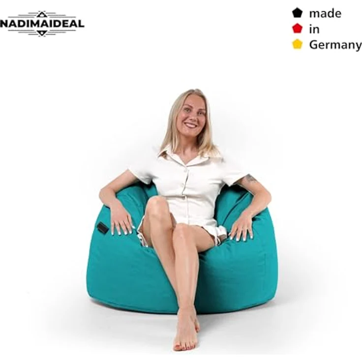 Nadimaideal Sitzsack Tropfenform Kastanie | Bodenkissen für Kinder & Erwachsene | Indoor & Outdoor | Gaming Sitzsack - Sitzkissen - Beanbag | Füllung EPS Perlen (Türkis, XXL-Durchmesser 88 cm) – Bild 3