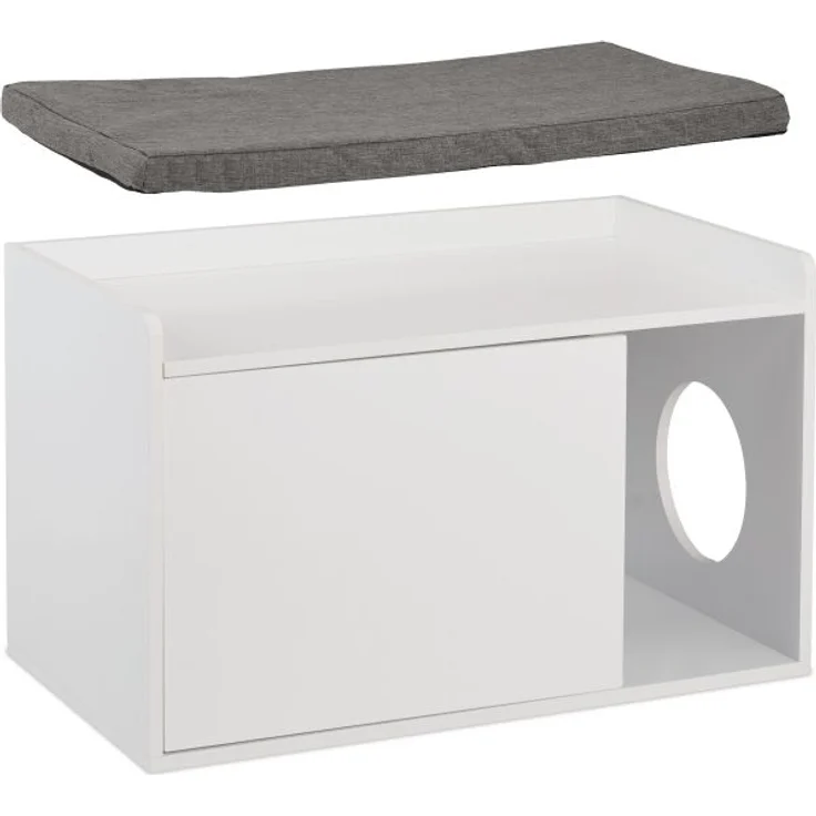 Katzenschrank mit Sitzauflage, weiß, 45,5 x 75 x 43 cm – Bild 5