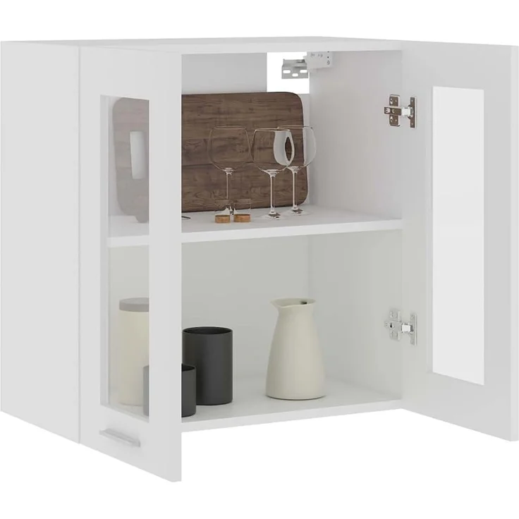 vidaXL Hängeglasschrank 2 Regalböden Hängeschrank Einbauküche Küchenzeile Küchenmöbel Oberschrank Küchenschrank Weiß 60 x 31 x 60 cm Holzwerkstoff – Bild 5
