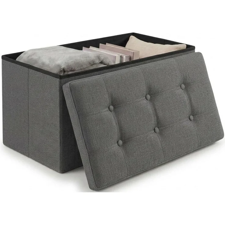 edihome, Faltbarer Sitzhocker mit Stoffdeckel, 38 x 76 x 38 cm – Aufbewahrungsbox, Bank, multifunktional, Fußstütze, Wohnzimmer, Schminktisch (Dunkelgrau)