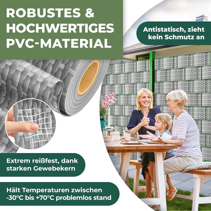 KESSER® PVC Sichtschutzstreifen Sichtschutz Rolle Doppelstabmatten Zaun Blickdicht | Wetterfest und Windschutz | Zaunfolie Sichtschutz Garten Gartenzaun 70 m, Rattan-Grau – Bild 4