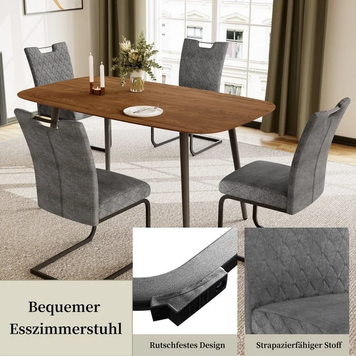 Jiexi Esszimmerstuhl Esszimmerstuhl Grau gepolstert mit Freischwinger Gestell 4er/6er/8er – Bild 3