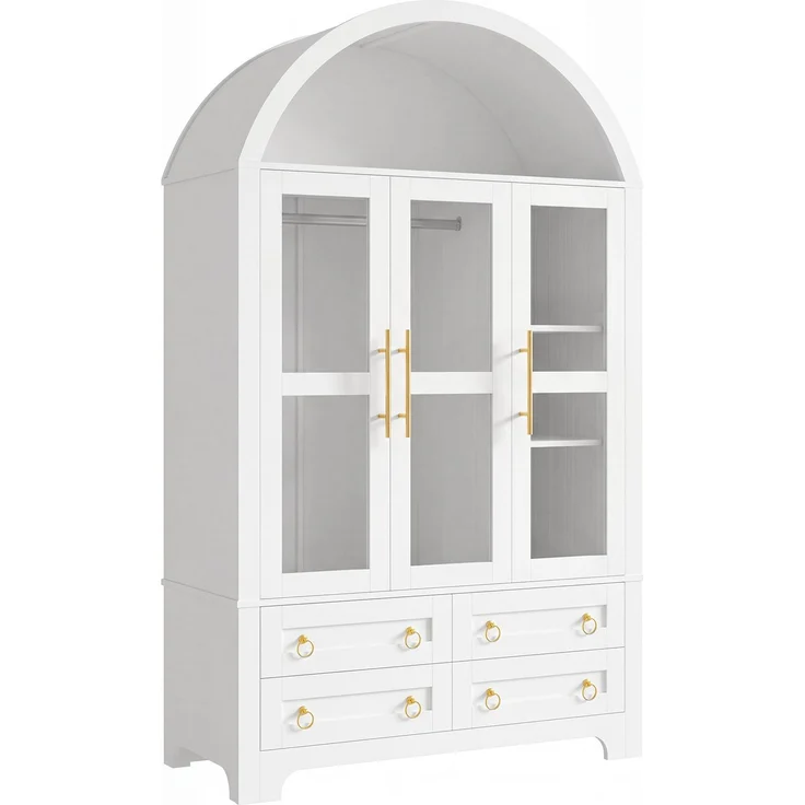 Kleiderschrank 110 x 50 x 186 cm mit 3 Glastüren, 4 Schubladen und App-steuerbarer LED-Beleuchtung – Weiß – Bild 7