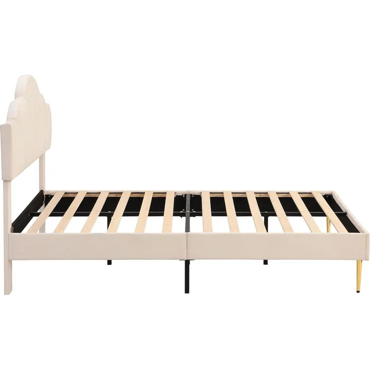 Polsterbett 140×190 cm mit höhenverstellbarem Kopfteil, Samtbezug, Beige, ohne Matratze – Bild 6