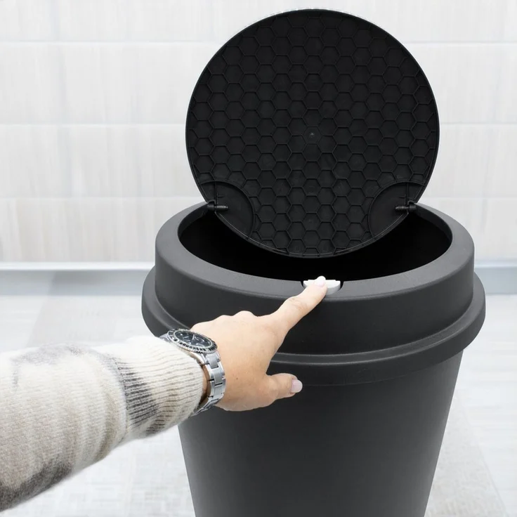 Spetebo Mülleimer XL Kunststoff Abfalleimer anthrazit mit Push Deckel - 50 L, Runder Mülleimer mit abnehmbaren Deckel – Bild 2