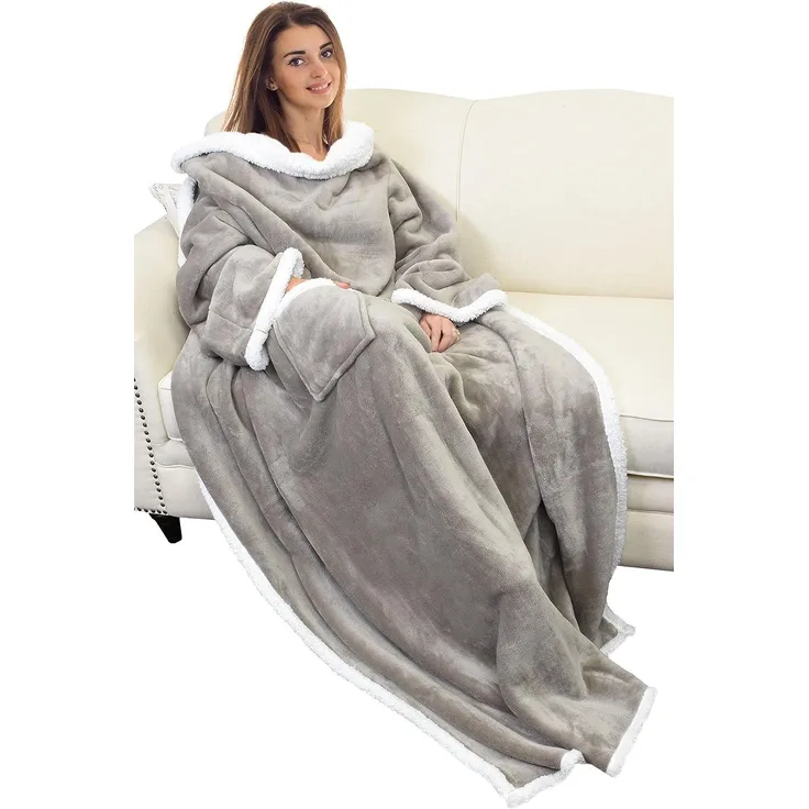 Catalonia Classy Warmere Decke mit Ärmeln, weiche Kuscheldecke mit Armen, warmes Geschenk für Weihnachten, gemütliches Geschenk für Frau Freundin, 185x140 cm Kamel
