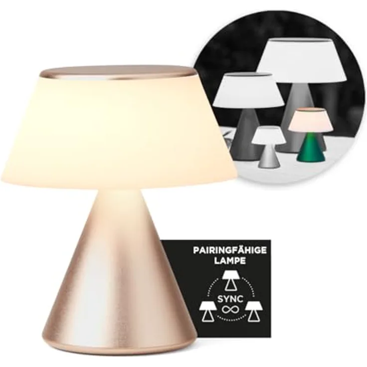 Lexon LUMA M LED Schreibtischlampe, kabellose Tischlampe mit Touchdimmer, 9 Lichtfarben und Synchronisation, Gold