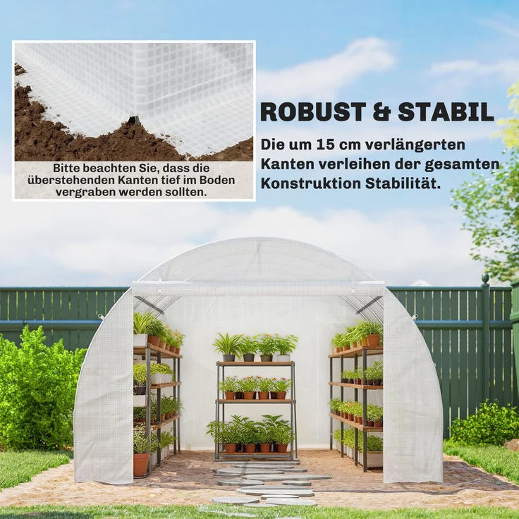 Outsunny Gewächshausfolie, PE, Weiß, 300L x 300B x 200H cm – Bild 5