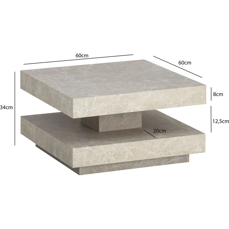 Wohnling Couchtisch 60x60x34cm Sandfarben Stein-Optik Stauraum Modern Quadratisch Beige – Bild 4
