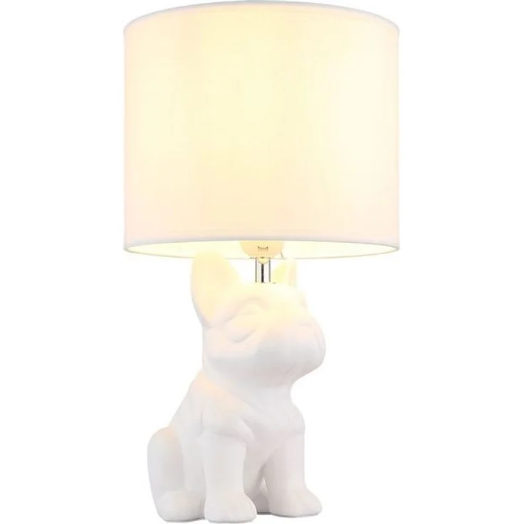 GLOBO LIGHTING LED Tischleuchte, Leuchtmittel inklusive, Warmweiß, Tischlampe Tischleuchte LED Keramik Hund Textil Leselampe weiß H 40 cm – Bild 4