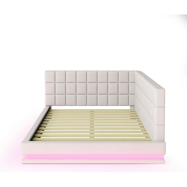 Polsterbett 160x200 cm aus Leinen mit LED-Beleuchtung und USB-Anschluss – Schlafsofa mit Lattenrost – Bild 9