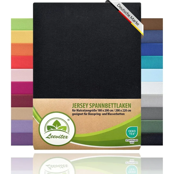 leevitex® Spannbettlaken für Boxspringbetten & Wasserbetten - Spannbetttuch 170 g/m², Gummizug: rundum, 100% Mako-Baumwolle, sehr robust, 180x200 – 200x220 cm + 40 cm Steg