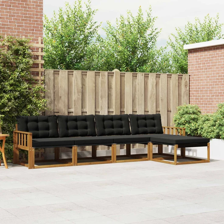 vidaXL Outdoor-Sofagarnitur 5 stk. 5-Sitzer Natur und Schwarz 3369359 – Bild 1