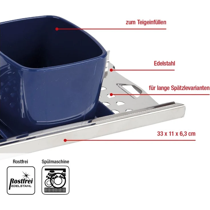 EUROHOME Spätzlehobel Edelstahl Spätzlereibe mit Nasen mit Kunststoffgriff, Edelstahl, (1-St, Spätzlehobel 33 x 11 x 6,3 cm), Spätzlepresse runde Löcher - Reibe mit Trichter – Bild 2