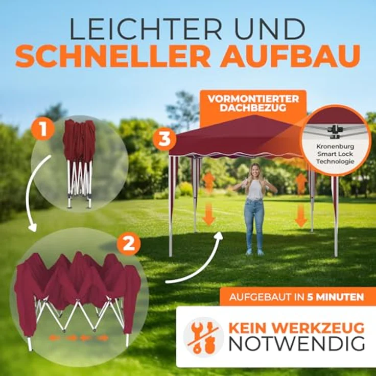 Faltpavillon 3x3 m - wasserdicht - mit 4 Seitenteilen, rot – Bild 5