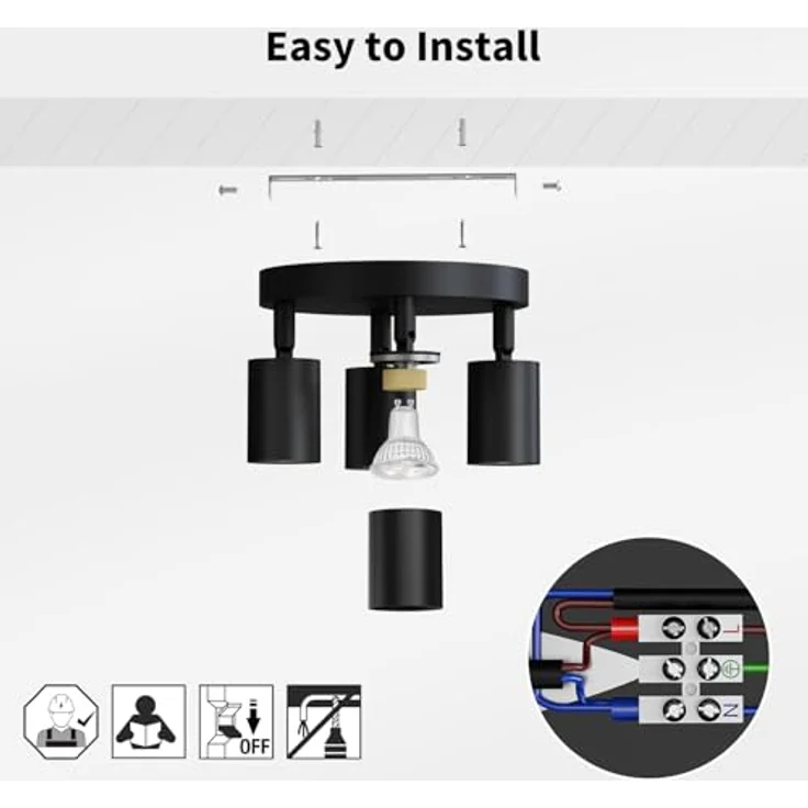 LVWIT Deckenstrahler LED 4 Flammig Rund GU10 LED Deckenleuchte Schwenkbar Schwarz Deckenlampe Strahler Drehbar Modern Deckenspots 4 Flammig für Wohnzimmer Schlafzimmer Küche (Ohne Leuchenmittel) – Bild 8
