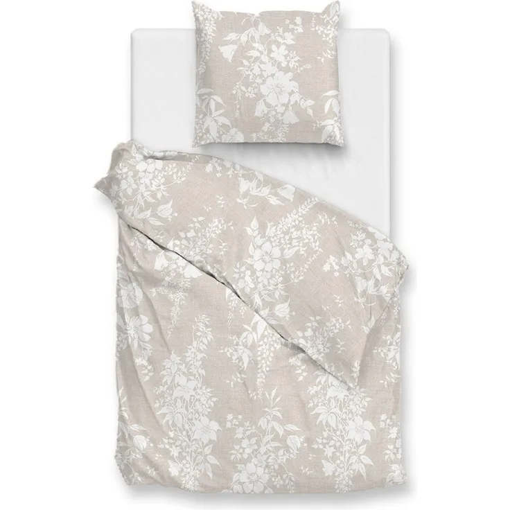 Zohome Cotton Bettwäsche 155x220 Ibisco di Lino Sandy Beige Blumen weiß sand