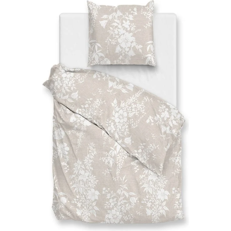 Zohome Cotton Bettwäsche 155x220 Ibisco di Lino Sandy Beige Blumen weiß sand – Bild 1