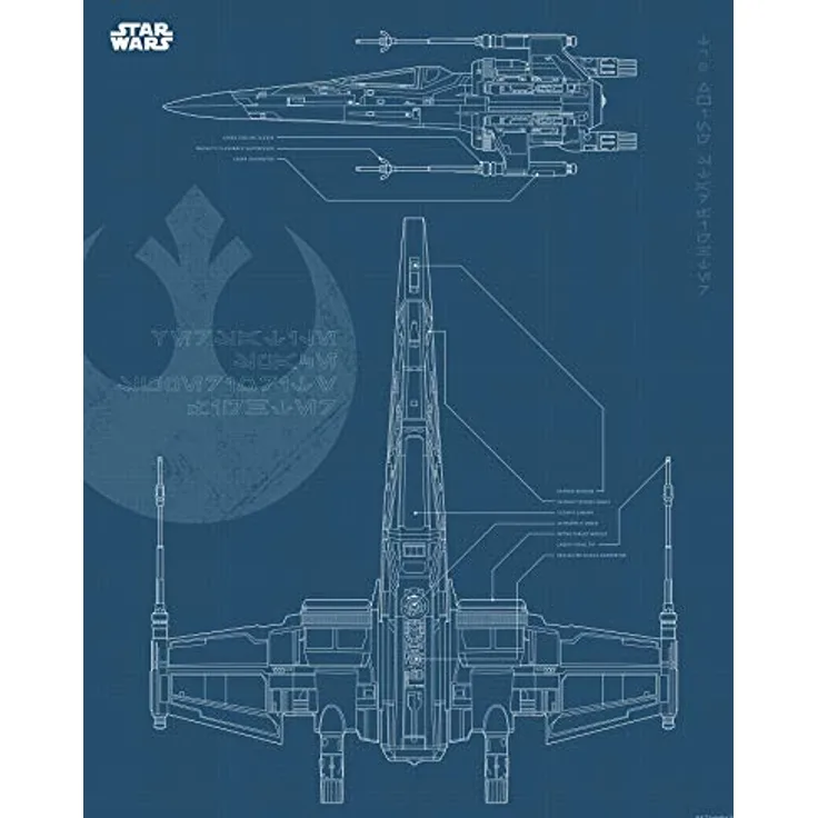 Komar Wandbild | Star Wars Blueprint X-Wing | Kunstdruck 40 x 50 cm, Bunt, ohne Rahmen, hochwertiger Druck auf Premium-Poster Fotopapier