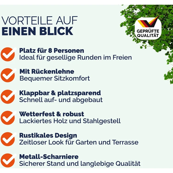 Casaria Bierzeltgarnitur mit Rückenlehne, 3-teilig, klappbar, Holz natur / Stahl grün, 170 x 70 x 75 cm – Bild 8