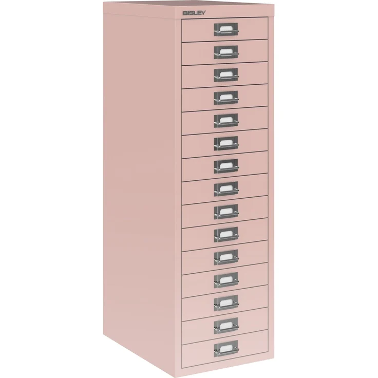 Bisley Multidrawer Schubladenschrank aus Metall mit 15 Schubladen DIN A4 ohne Sockel - Farbe: Pastellpink, L3915-620 – Bild 1