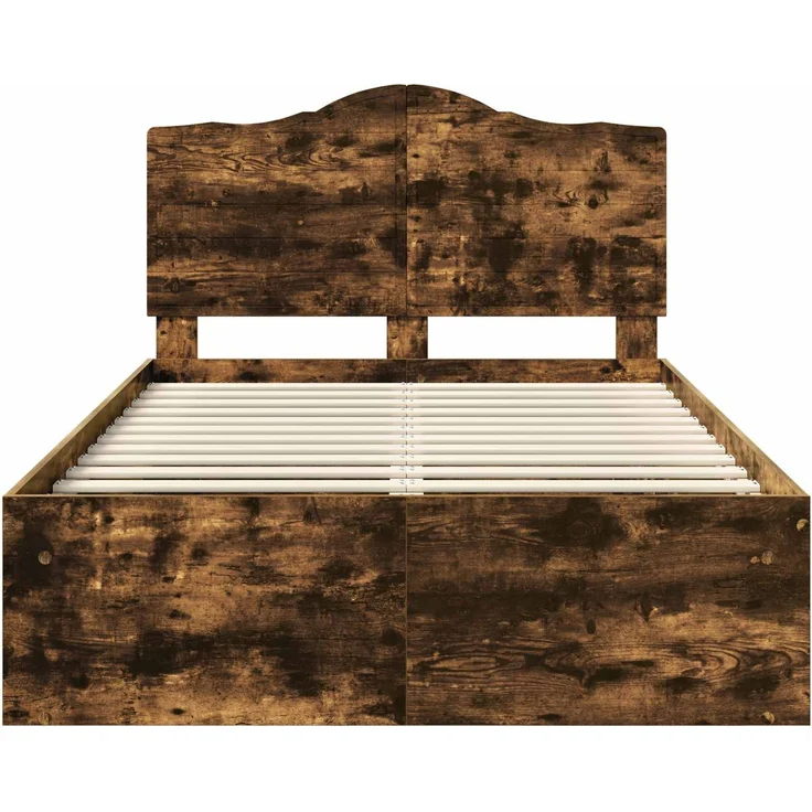 vidaXL Bettrahmen Geräucherte Eiche 135 x 190 cm Massives Kiefernholz 3413321 – Bild 6