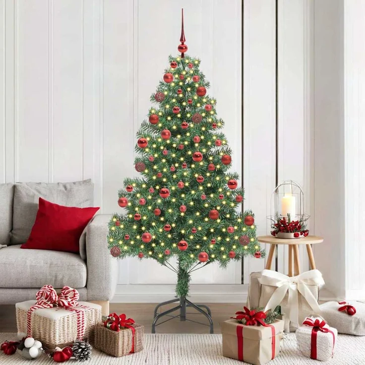 vidaXL Weihnachtsbaum mit LED-Beleuchtung Grün 180 cm PVC und Stahl 3396380 – Bild 1