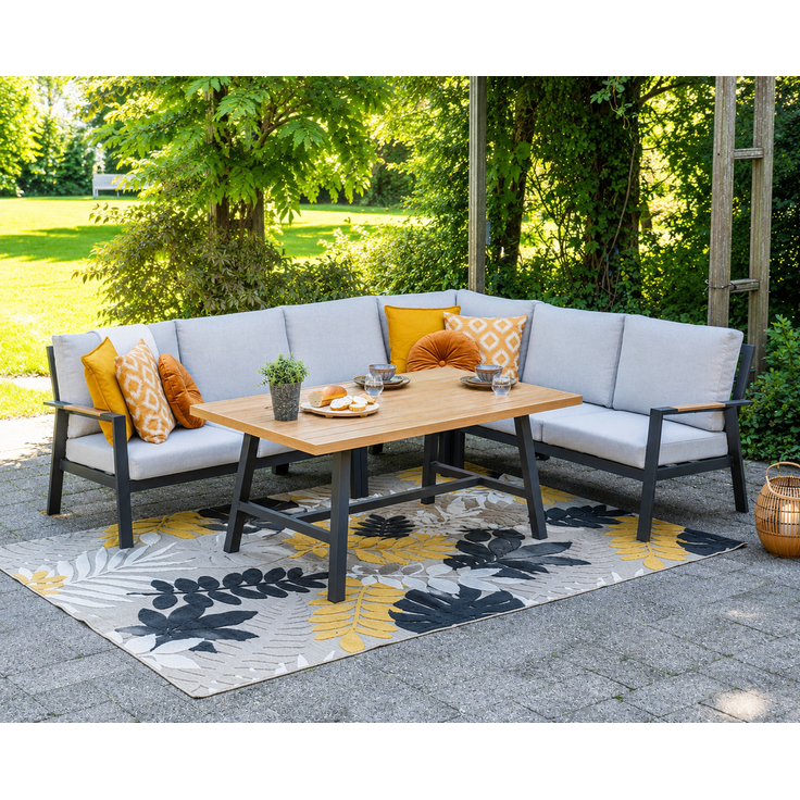 Garden Impressions Elati Lounge Dining Cornerset 5-tlg. – Gartenlounge mit Aluminium & Teak-Look – Bild 4