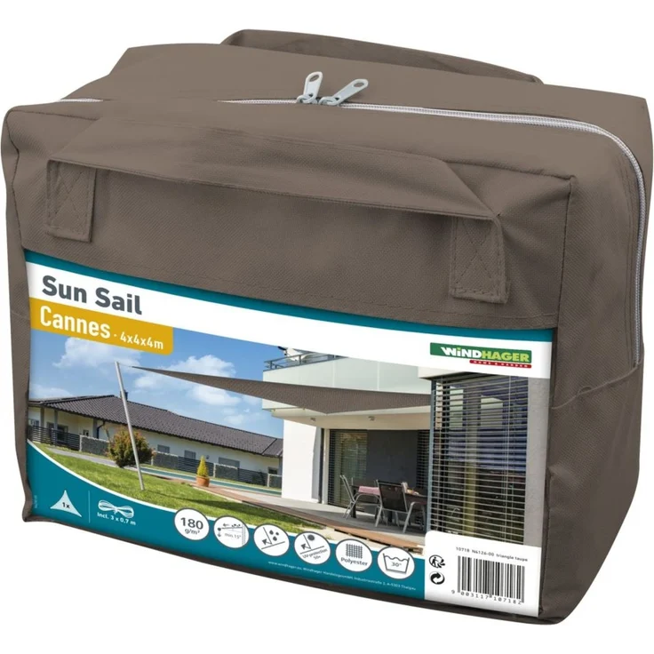 Windhager Sonnensegel Cannes 4x4x4m taupe Sonnenschutz UV-Schutz 50+ Sonnendach – Bild 2
