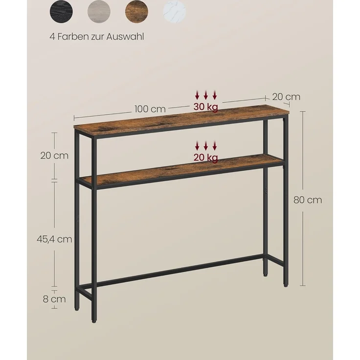 VASAGLE Konsolentisch, schmaler Sofatisch mit 2 Ablagen, 20 x 100 x 80 cm, Flurtisch, 2 Ebenen, für Flur, Wohnzimmer, Schlafzimmer, vintagebraun-tintenschwarz LNT131K01 – Bild 3