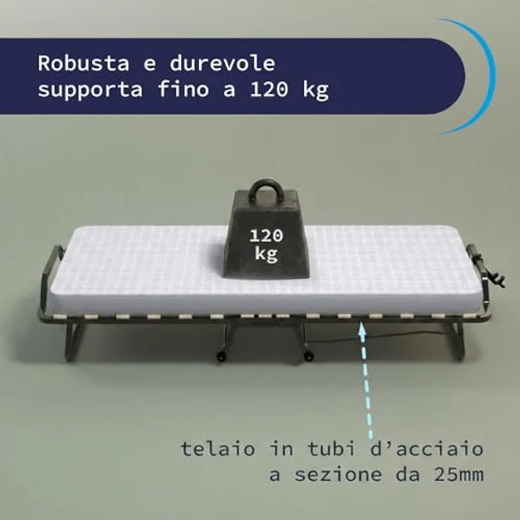 Cortassa - Klappbett mit 10 cm hoher Matratze aus Memory-Schaum, Einzel-Lattenrost mit Holzlatten 80x200 cm, platzsparendes Bett mit Rollen – Bild 6