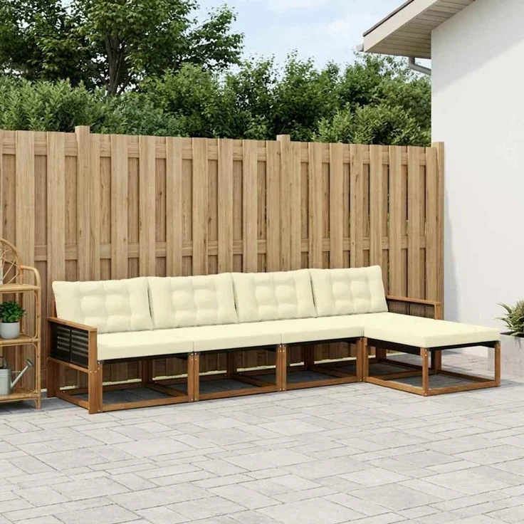 vidaXL Outdoor-Sofagarnitur 5 stk. 5-Sitzer Natur und Creme 3381358 – Bild 1