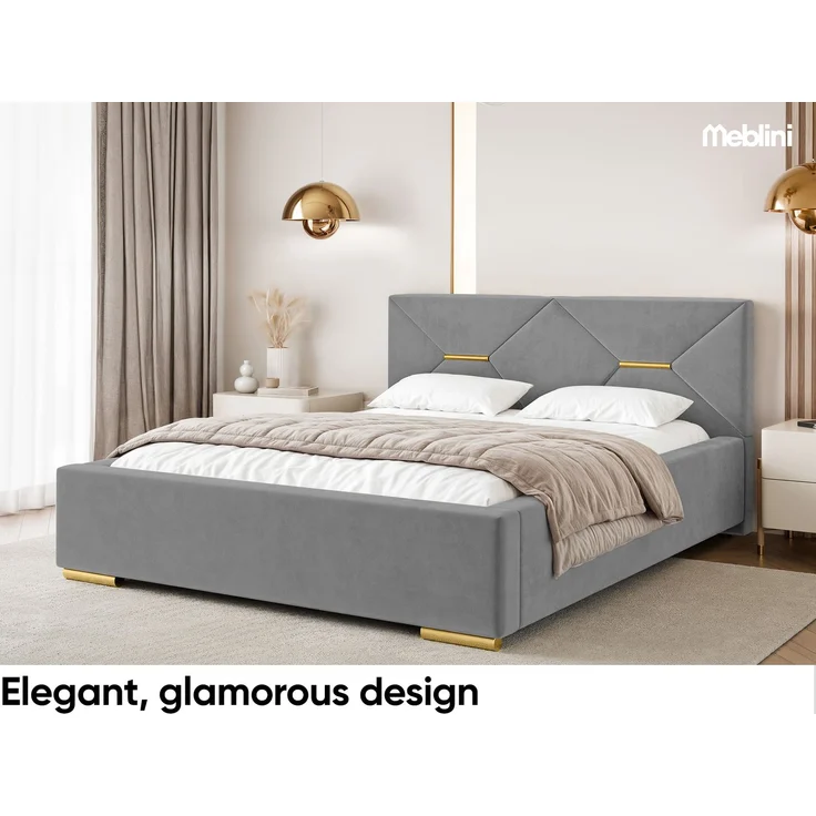 MEBLINI Polsterbett 180x200 ohne Lattenrost ohne Matratze – LIZZY – Grau Samt – Doppelbett ohne Bettkasten - Stauraumbett - Kopfteil Bett ohne Stauraum – Bild 3