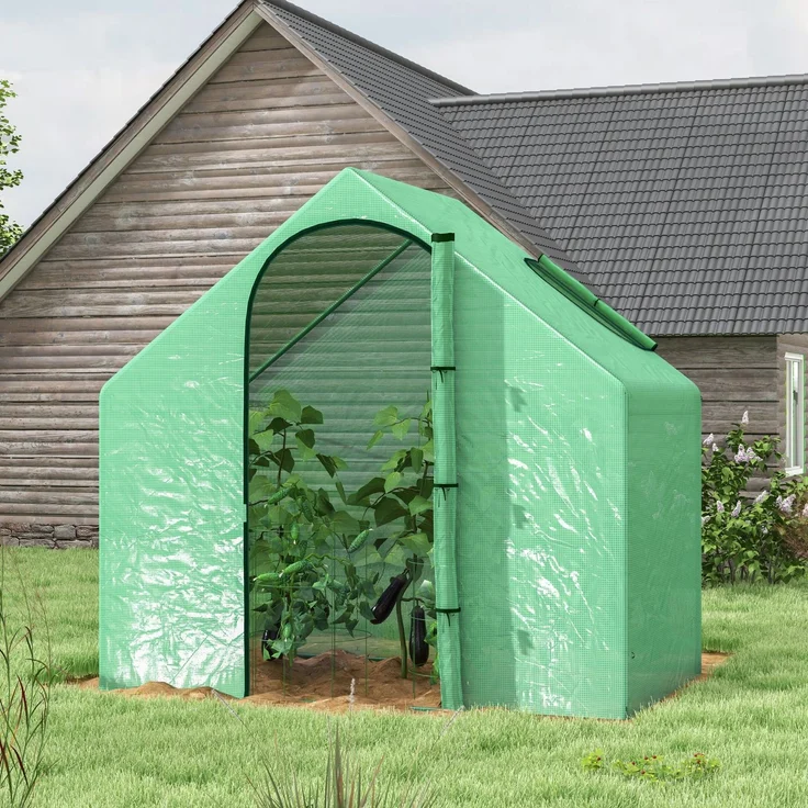 Gewächshaus mit Fernster, Rolltür, winterfest Foliengewächshaus aus Stahl, Treibhaus für Balkon, Garten, Tomatenhaus 180 x 100 x 168 cm, Tomatengewächshaus für Tomaten, Gemüse, Dunkelgrün--Grün--168x100x180cm--YOUDENOVA – Bild 3