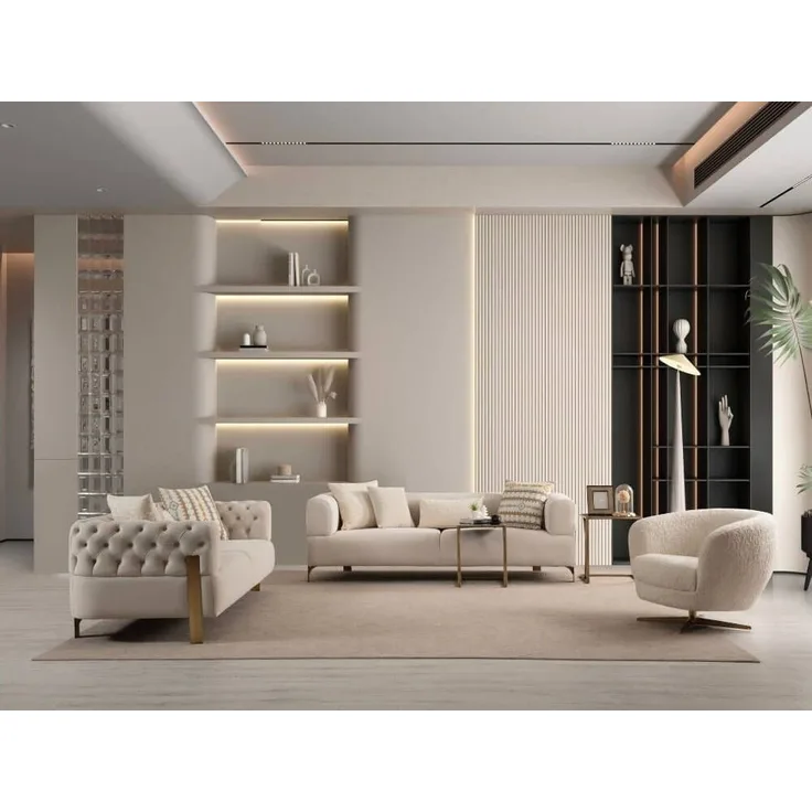 Sitzgruppe/Sofa Set - Wohnzimmergarnitur "Verbena" 3+3+3+1-Beige, 2x Sofa, 1x Sessel