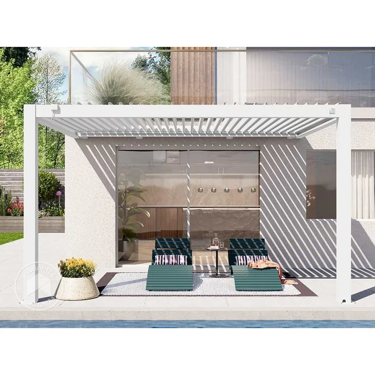 PRIMEYARD Terrassenüberdachung 3x4 m Aluminium-Pfosten mit Lamellendach aus Alu weiße Anbau-Pergola – Bild 3