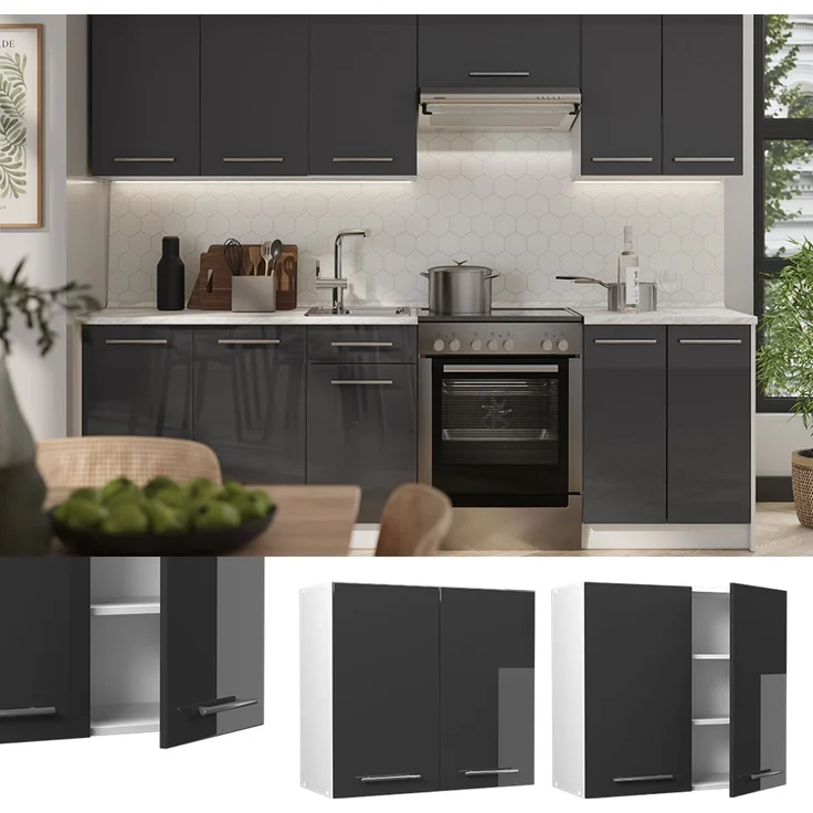 Hängeschrank Fame-Line Anthrazit Hochglanz/Weiß 80 cm Vicco – Bild 4