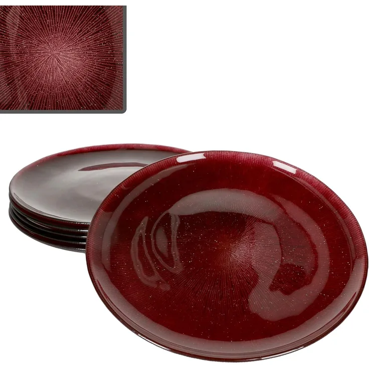 MamboCat Speiseteller 6x Suez Speiseteller Ø27cm Glas Rot Glitzer Essteller Weihnachten, Weihnachtsgeschirr, Weihnachten, Weihnachtsset, Geschirr