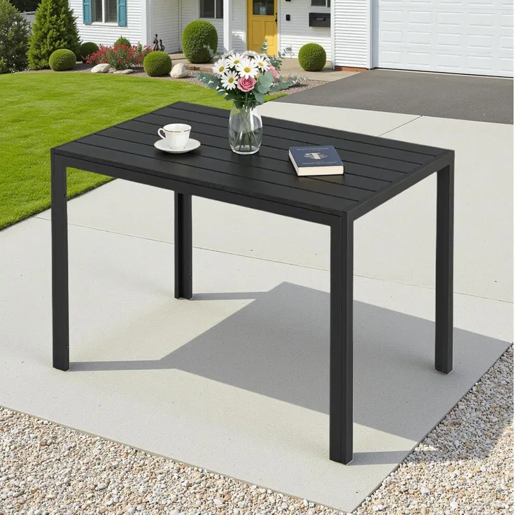 Clevich Gartentisch 110x70 cm aus Aluminium & WPC - Wetterfeste Balkontafel, hitze- und witterungsbeständig für Terrasse und Garten in Schwarz