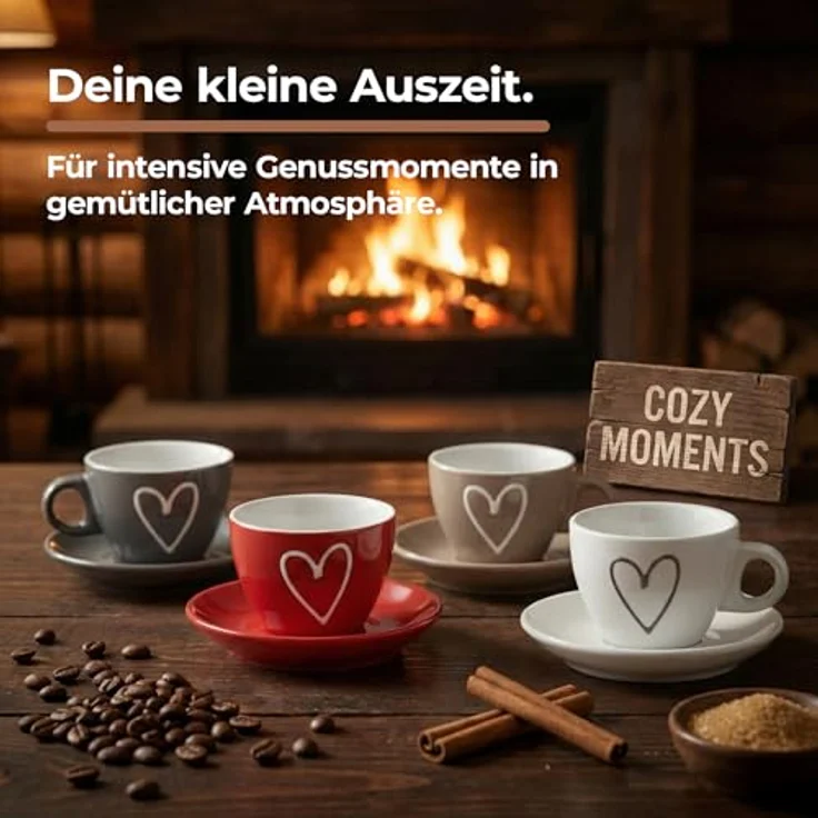 matches21 HOME & HOBBY Tasse Espresso-Tassen Herz-Dekor 6er Set dickwandige Keramik, 50 ml, 6-tlg, Keramik, Kleine Landhaus-Stil Vintage Henkel Herz Kaffee-Tassen – Bild 5