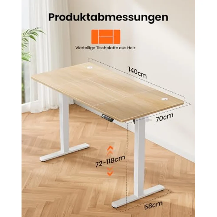ErGear Elektrisch Höhenverstellbarer Schreibtisch 140x70 cm, Schreibtisch Höhenverstellbar mit 4 Memory-Funktion, Gaming Tisch mit Vierteilige Tischplatte – Bild 7